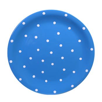 Lapos tányér, középkék-fehér pöttyös